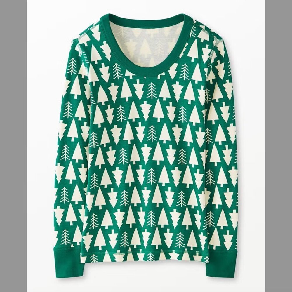 Hanna Andersson Size L Cotton Pajama Long Sleeve Top Shirt Crew Neck Pine Trees